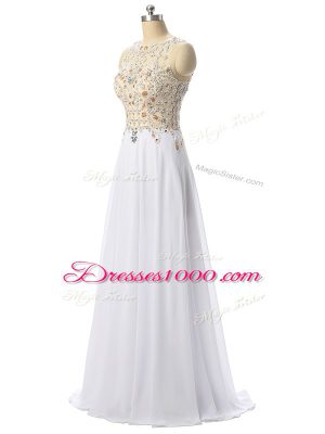 Beading and Lace and Appliques Homecoming Dress White Zipper Sleeveless High Low