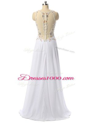 Beading and Lace and Appliques Homecoming Dress White Zipper Sleeveless High Low