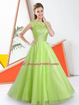 Stunning Tulle Sleeveless Floor Length Vestidos de Damas and Beading and Lace