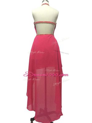 Modest Chiffon Sleeveless High Low Prom Dresses and Beading