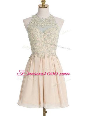 Perfect Halter Top Sleeveless Chiffon Bridesmaid Dresses Appliques Lace Up