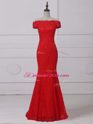 Red Sleeveless Lace Lace Up Prom Dresses for Prom and Military Ball