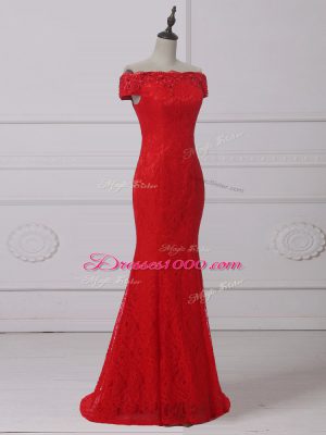 Red Sleeveless Lace Lace Up Prom Dresses for Prom and Military Ball