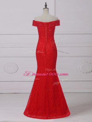 Red Sleeveless Lace Lace Up Prom Dresses for Prom and Military Ball