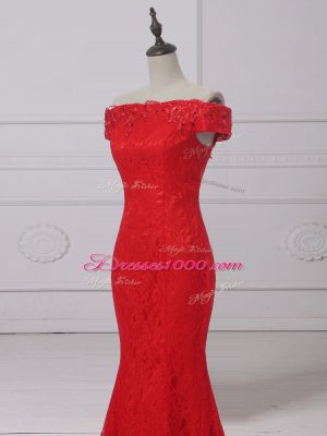Red Sleeveless Lace Lace Up Prom Dresses for Prom and Military Ball
