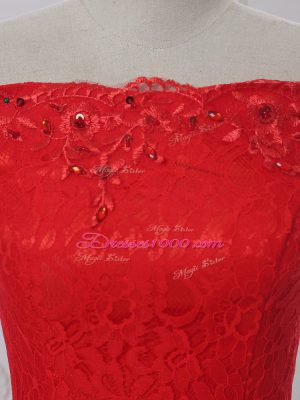 Red Sleeveless Lace Lace Up Prom Dresses for Prom and Military Ball