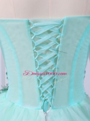 3 4 Length Sleeve Tulle Floor Length Lace Up Sweet 16 Dress in Apple Green with Beading