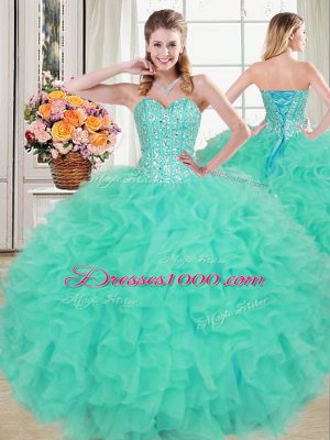 Comfortable Sweetheart Sleeveless Organza 15 Quinceanera Dress Beading and Ruffles Lace Up