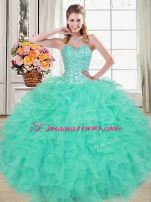 Comfortable Sweetheart Sleeveless Organza 15 Quinceanera Dress Beading and Ruffles Lace Up