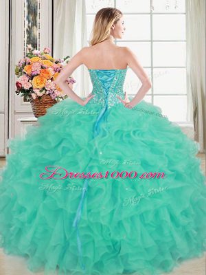 Comfortable Sweetheart Sleeveless Organza 15 Quinceanera Dress Beading and Ruffles Lace Up