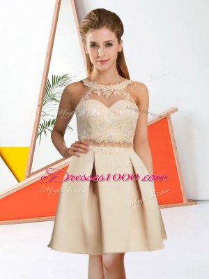 Sleeveless Chiffon Knee Length Zipper Quinceanera Dama Dress in Champagne with Lace