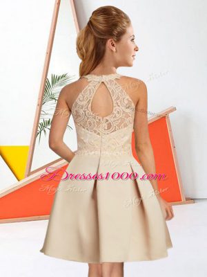 Sleeveless Chiffon Knee Length Zipper Quinceanera Dama Dress in Champagne with Lace