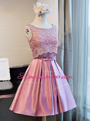 Inexpensive Lilac Sleeveless Mini Length Lace and Appliques and Belt Lace Up Prom Dress