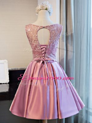 Inexpensive Lilac Sleeveless Mini Length Lace and Appliques and Belt Lace Up Prom Dress