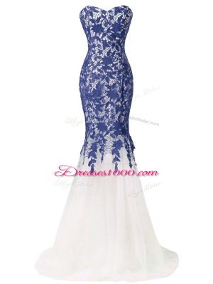 Elegant Sweetheart Sleeveless Tulle Formal Evening Gowns Beading and Lace and Appliques Brush Train Zipper