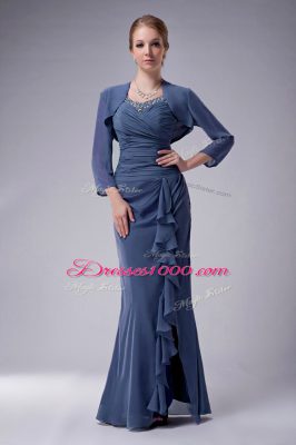 Blue Sleeveless Beading Floor Length Mother of Groom Dress