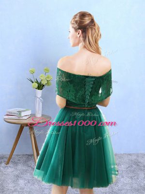 Olive Green Quinceanera Court Dresses Prom and Party with Lace Off The Shoulder Cap Sleeves Lace Up