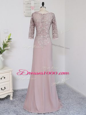 Fancy Pink Ball Gowns Beading and Lace and Appliques Mother of the Bride Dress Zipper Elastic Woven Satin Half Sleeves