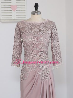Fancy Pink Ball Gowns Beading and Lace and Appliques Mother of the Bride Dress Zipper Elastic Woven Satin Half Sleeves
