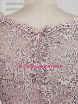 Fancy Pink Ball Gowns Beading and Lace and Appliques Mother of the Bride Dress Zipper Elastic Woven Satin Half Sleeves