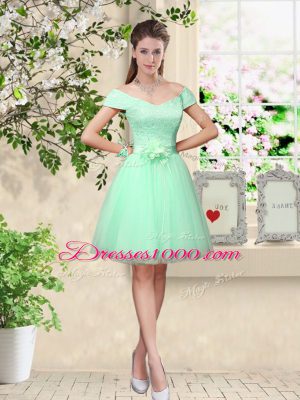 Apple Green V-neck Lace Up Lace and Belt Damas Dress Sleeveless