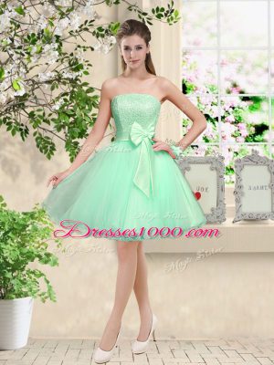 Apple Green V-neck Lace Up Lace and Belt Damas Dress Sleeveless