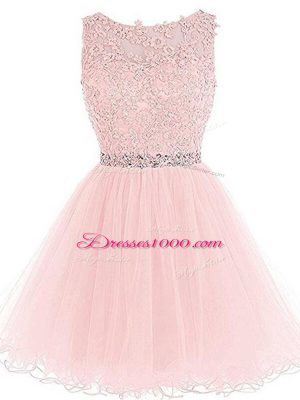 Attractive Pink Sleeveless Tulle Zipper Evening Dress for Prom and Party and Sweet 16