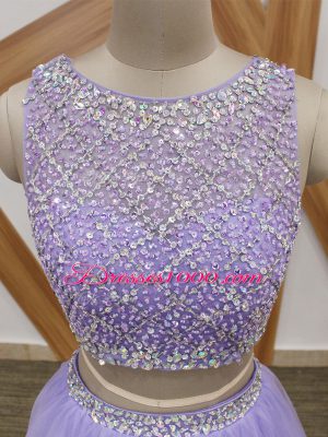 Lavender Scoop Neckline Beading Dress for Prom Sleeveless Side Zipper