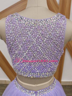 Lavender Scoop Neckline Beading Dress for Prom Sleeveless Side Zipper