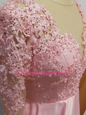 Clearance Baby Pink Mother of Groom Dress Elastic Woven Satin Long Sleeves Beading and Appliques