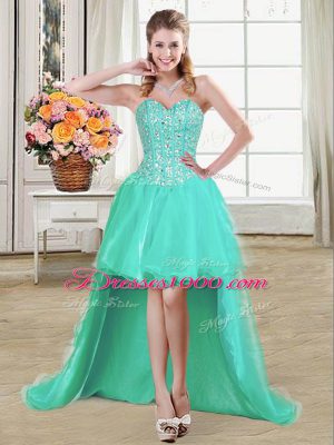 Sophisticated Turquoise Lace Up 15th Birthday Dress Beading and Ruffled Layers Sleeveless Brush Train