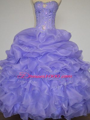 Lavender Sleeveless Beading and Ruffles and Pick Ups Floor Length Sweet 16 Dresses