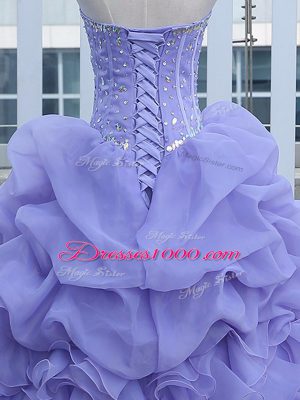 Lavender Sleeveless Beading and Ruffles and Pick Ups Floor Length Sweet 16 Dresses