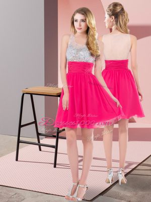 Chiffon Scoop Sleeveless Side Zipper Sequins Prom Homecoming Dress in Hot Pink