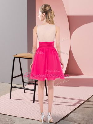 Chiffon Scoop Sleeveless Side Zipper Sequins Prom Homecoming Dress in Hot Pink