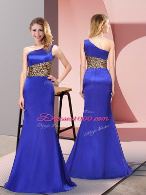 Royal Blue Column/Sheath Pattern Evening Dress Side Zipper Elastic Woven Satin Sleeveless Floor Length