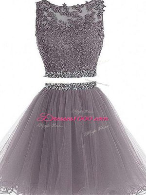 Sleeveless Beading and Lace and Appliques Zipper Homecoming Dress