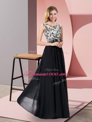 Black Empire Appliques Evening Dress Zipper Chiffon Sleeveless Floor Length