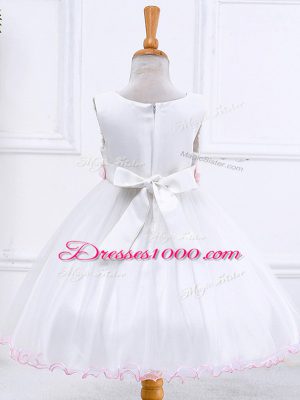 Excellent Appliques Little Girls Pageant Dress White Zipper Sleeveless Tea Length