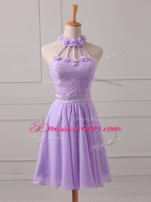 Fantastic Lavender Lace Up Dama Dress Lace and Appliques Sleeveless Mini Length