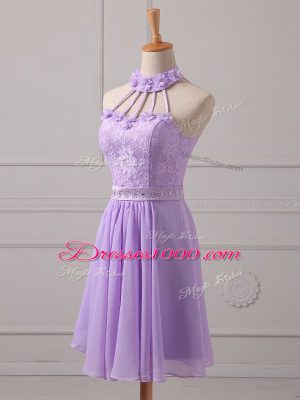 Fantastic Lavender Lace Up Dama Dress Lace and Appliques Sleeveless Mini Length