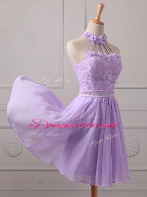 Fantastic Lavender Lace Up Dama Dress Lace and Appliques Sleeveless Mini Length