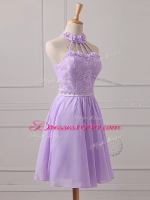 Fantastic Lavender Lace Up Dama Dress Lace and Appliques Sleeveless Mini Length