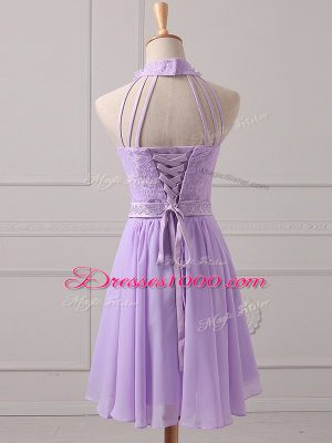 Fantastic Lavender Lace Up Dama Dress Lace and Appliques Sleeveless Mini Length