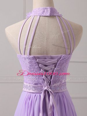 Fantastic Lavender Lace Up Dama Dress Lace and Appliques Sleeveless Mini Length