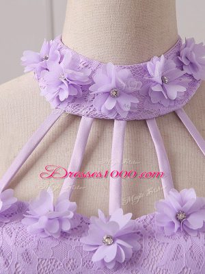 Fantastic Lavender Lace Up Dama Dress Lace and Appliques Sleeveless Mini Length