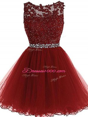 Glamorous Burgundy Cocktail Dresses Prom and Party and Sweet 16 with Beading and Lace and Appliques Scoop Sleeveless Zipper