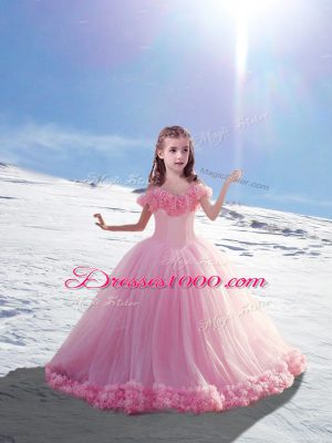 On Sale Sleeveless Court Train Hand Made Flower Lace Up Little Girl Pageant Dress
