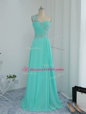 Floor Length Zipper Evening Dress Turquoise and In with Beading and Appliques