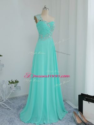 Floor Length Zipper Evening Dress Turquoise and In with Beading and Appliques